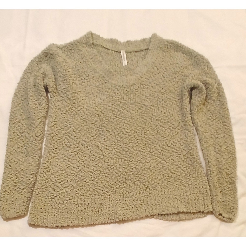 Zenana Premium Boucle Knit Sweater Womens‎ Large V Neck Casual Sage Green Comfy